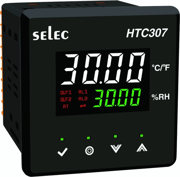 Luftfeuchtigskeits-/Temperaturregler, 4+4 Ziffern LED weiß/grün, Ausgang: 10A Relais oder 28VDC, EIA-485, inkl. Rh Sensor , TR: On-Off/PID, 90-270VAC/DC, 96x96mm