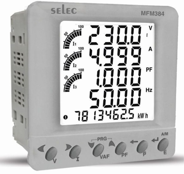 Multifunktionsmeßgerät, MID B+D zertifiziert, dreiphasig, 1xPulsausgang, LCD-Anzeige, EIA-485, 85-270VAC, 1/4 DIN Grau